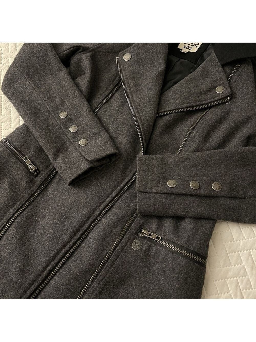 NEW Vans Womens XS PIKE Jacket Black Gray NWOT $128 Moto style Wool Punk Gothic - Picture 14 of 16